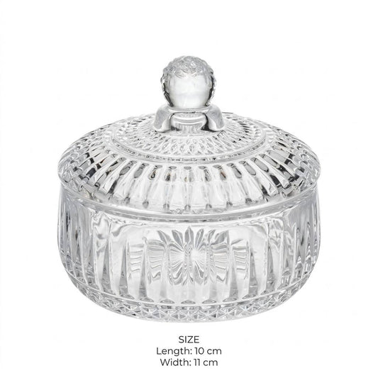 Floral Ribbed Crystal Glass Sugar Bowl with Lid – 10x11cm