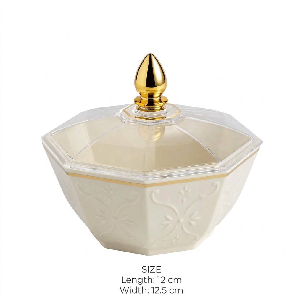 Luxury Octagonal Embossed Floral Date Bowl with Clear Lid – 12x12.5cm