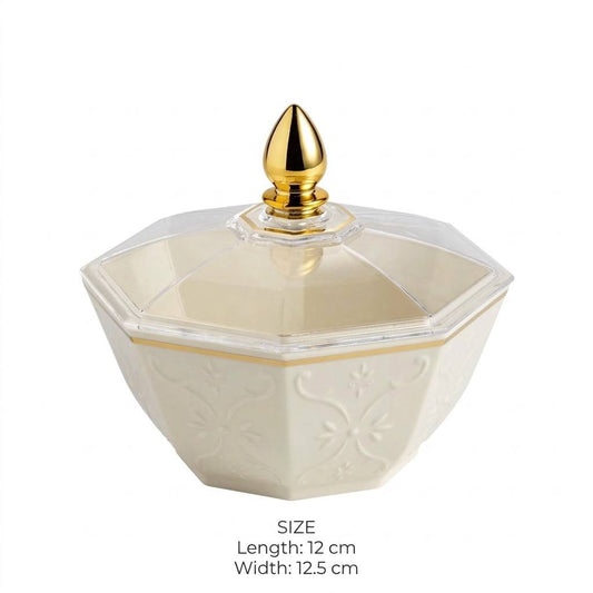 Luxury Octagonal Embossed Floral Date Bowl with Clear Lid – 12x12.5cm