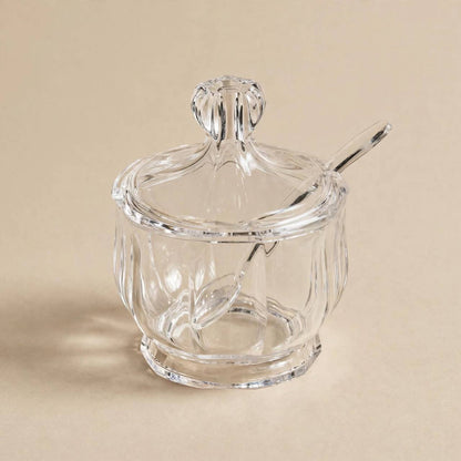 Shatterproof Clear Footed Acrylic Sugar Pot with Lid & Spoon – 12x8cm