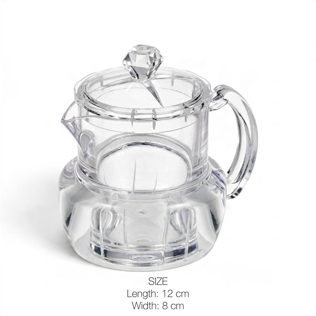 Shatterproof Clear Acrylic Jam & Creamer Jug with Diamond Finial Lid – 12x8cm