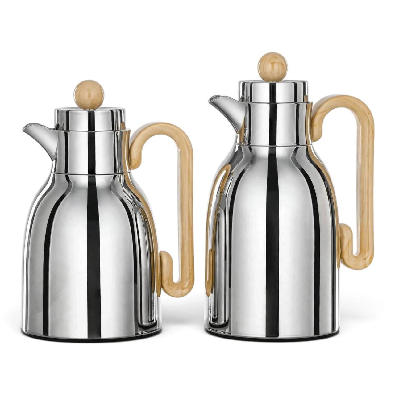 Al Marjan 2-Piece Arabic Coffee Flask Set Silver/ Beige (1L & 0.75L)
