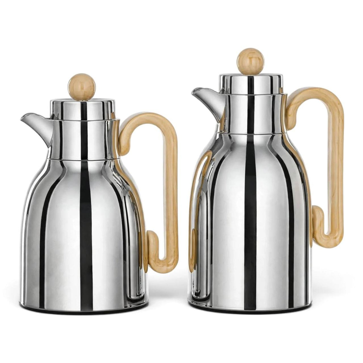 Al Marjan 2-Piece Arabic Coffee Flask Set Silver/ Beige (1L & 0.75L)
