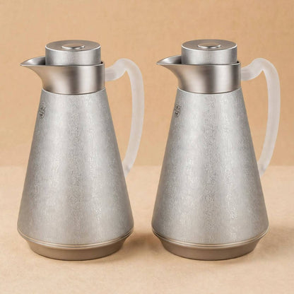 Al Saif Matt Silver Thermal Dallah Set (2-Piece, 1 Liter Each)