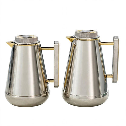 Al Saif Nickel & Gold Thermal Dallah Set (2-Piece, 1L & 0.75L)