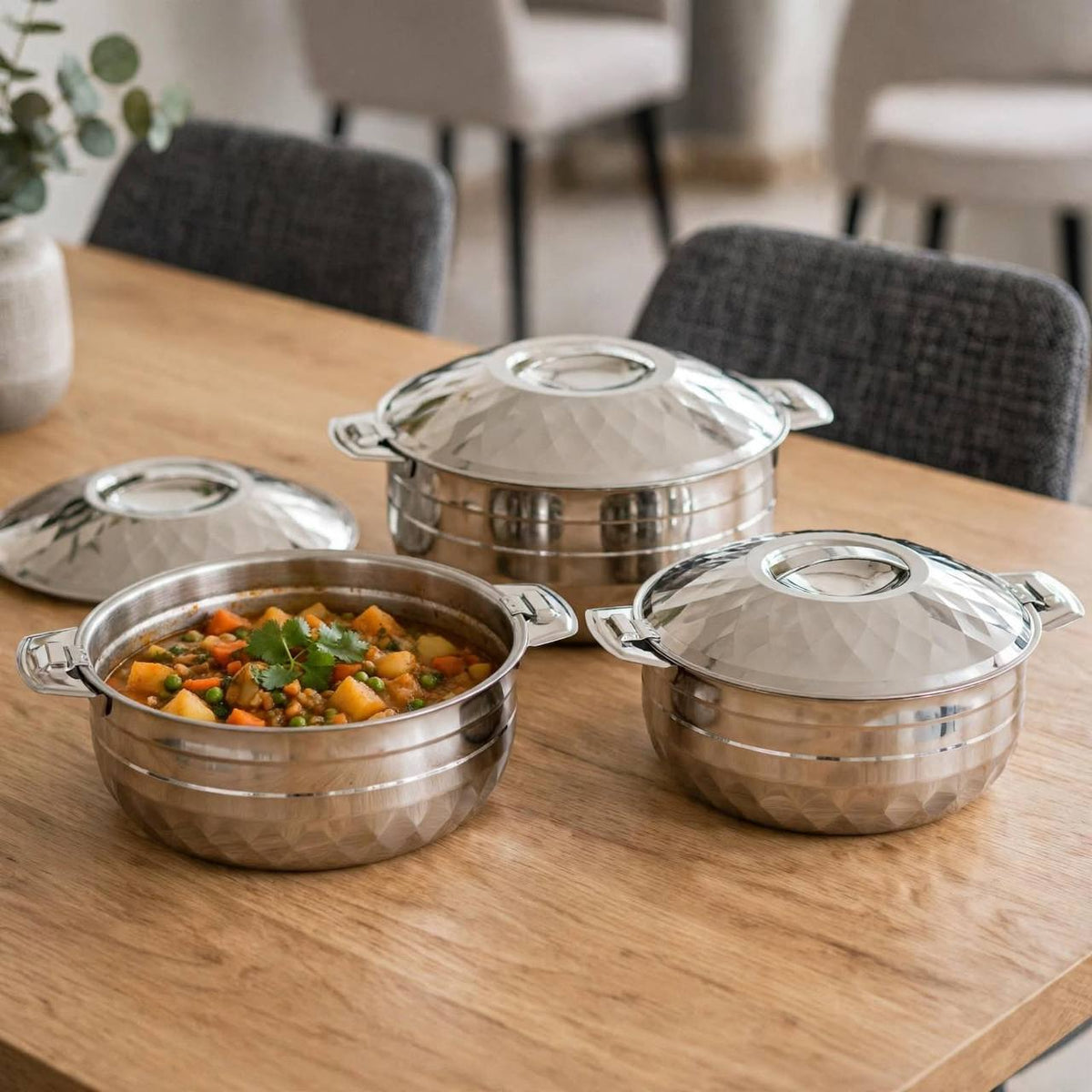 Classic Diamond 3-Piece Hotpot Serving Set (2500ML, 3500ML, 5000ML)