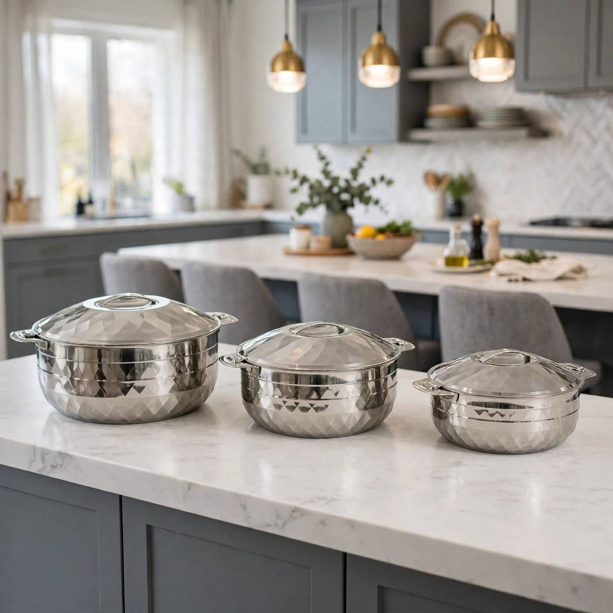 Classic Diamond 3-Piece Large Hotpot Serving Set (3500ML, 5000ML, 8500ML)