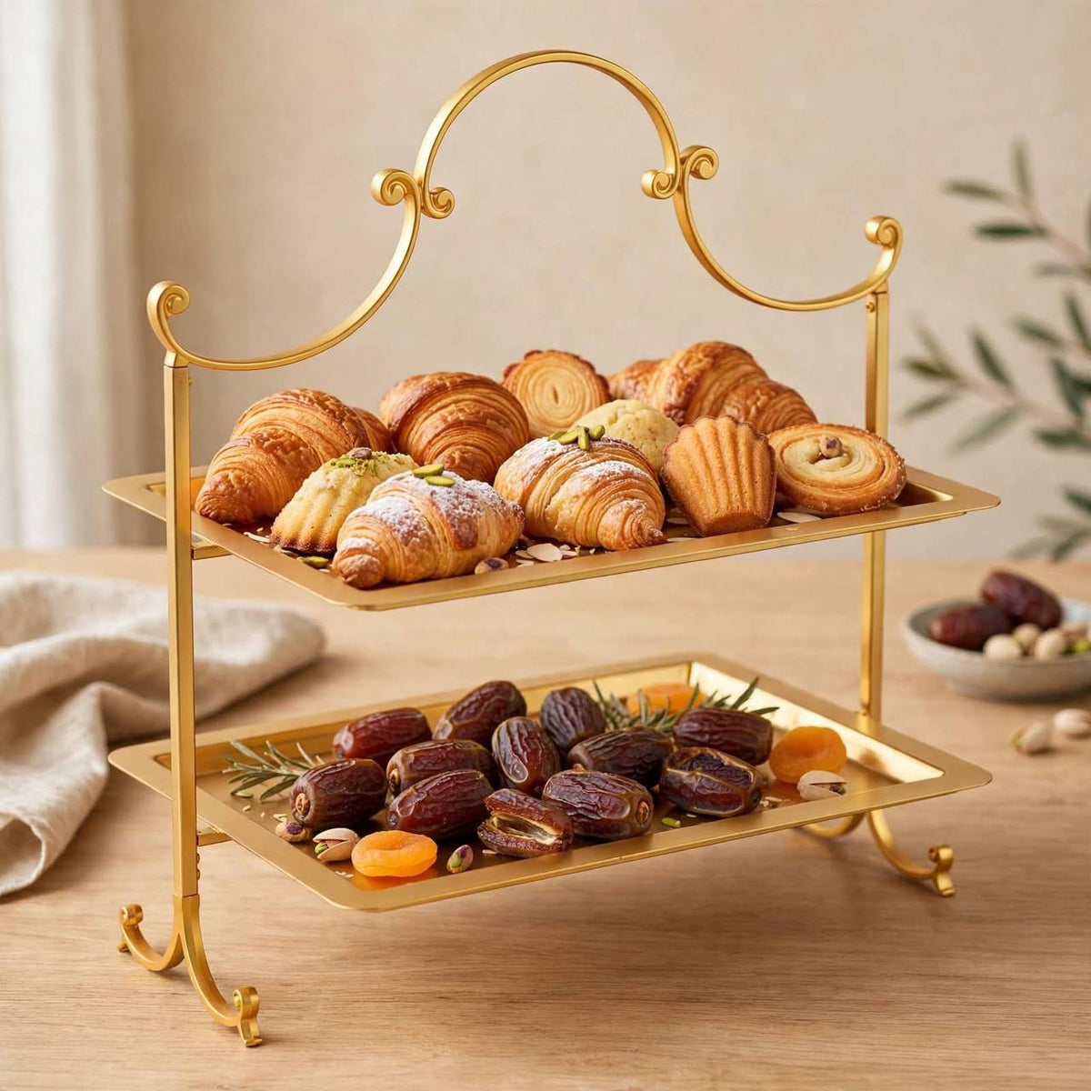 Luxury Gold 2-Tier Rectangular Candy & Sweets Display Stand