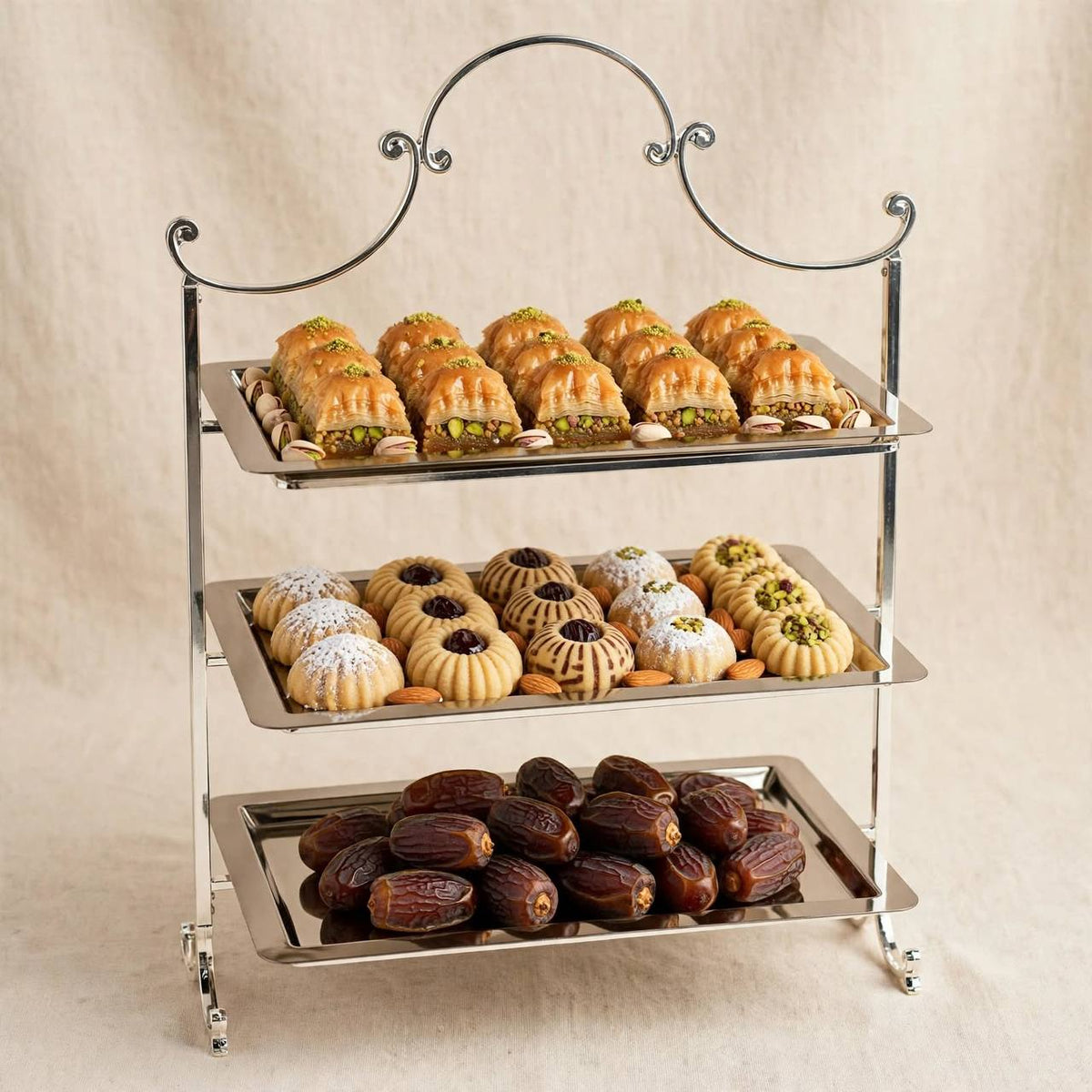 Polished Silver 3-Tier Rectangular Candy & Sweets Display Stand