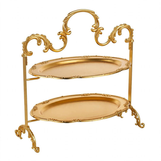 Royal Gold 2-Tier Oval Candy & Sweets Display Stand with Ornate Rims
