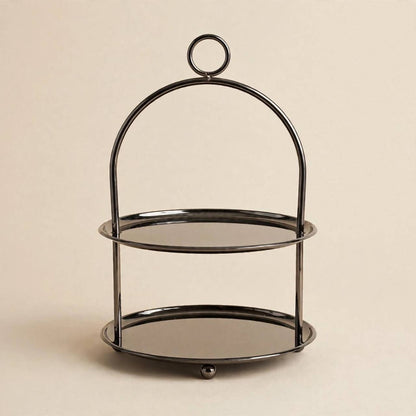 حامل عرض دائري كبير من الكروم بطابقين للحلويات والسكاكر
