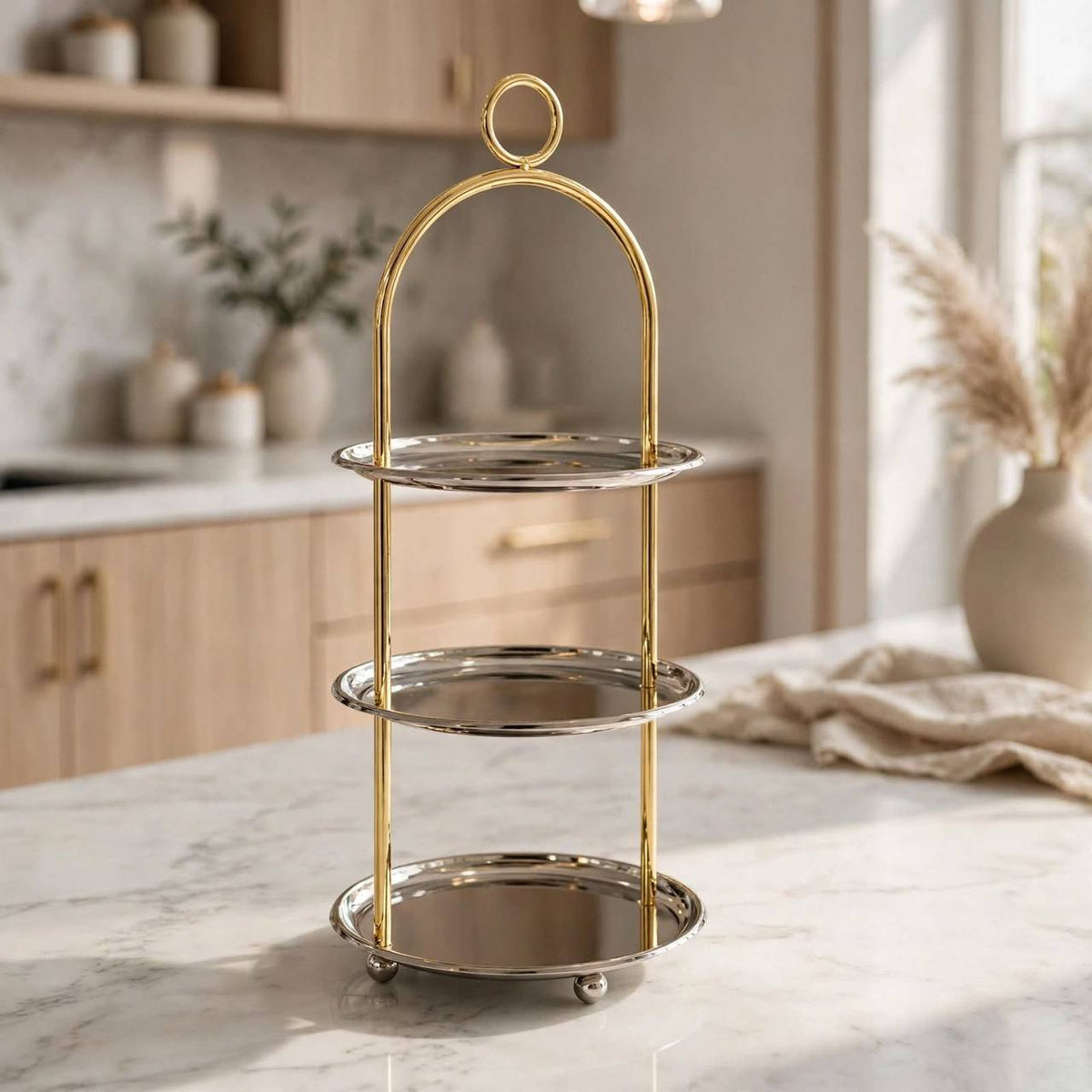 Small Two-Tone Gold & Silver 3-Tier Round Candy & Sweets Display Stand