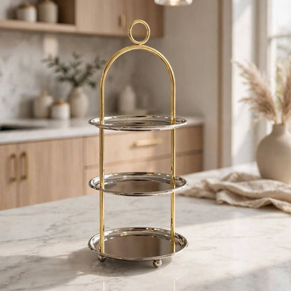 Small Two-Tone Gold & Silver 3-Tier Round Candy & Sweets Display Stand