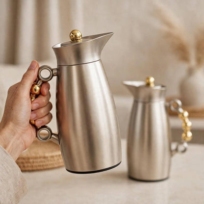 MAHRA Matt Nickel & Gold 2-Piece Thermal Coffee & Tea Dallah Set (1L + 1L)