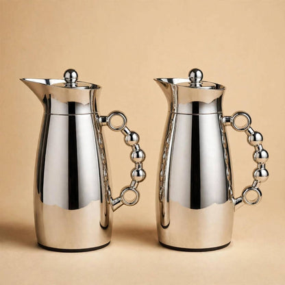 MAHRA Polished Silver 2-Piece Thermal Coffee & Tea Dallah Set (1L + 1L)
