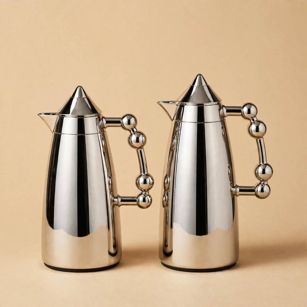 MAHRA Polished Silver 2-Piece Thermal Coffee & Tea Dallah Set (1L + 1L)