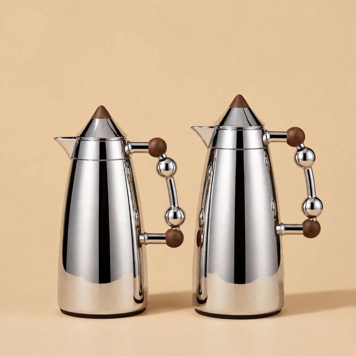 MAHRA Polished Silver & Wood 2-Piece Thermal Coffee & Tea Dallah Set (1L + 1L)