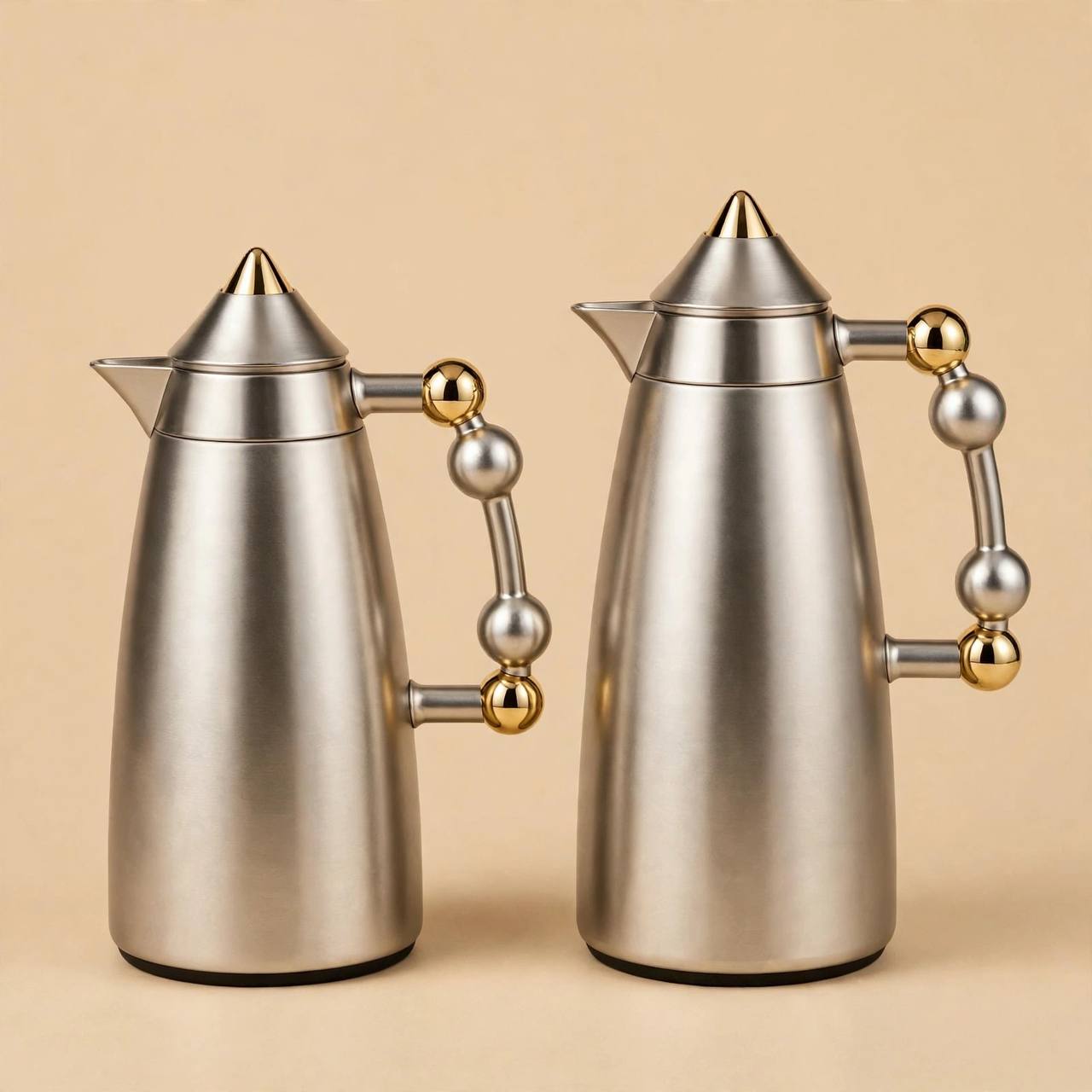MAHRA Matt Nickel & Gold 2-Piece Thermal Coffee & Tea Dallah Set (1L + 1L)