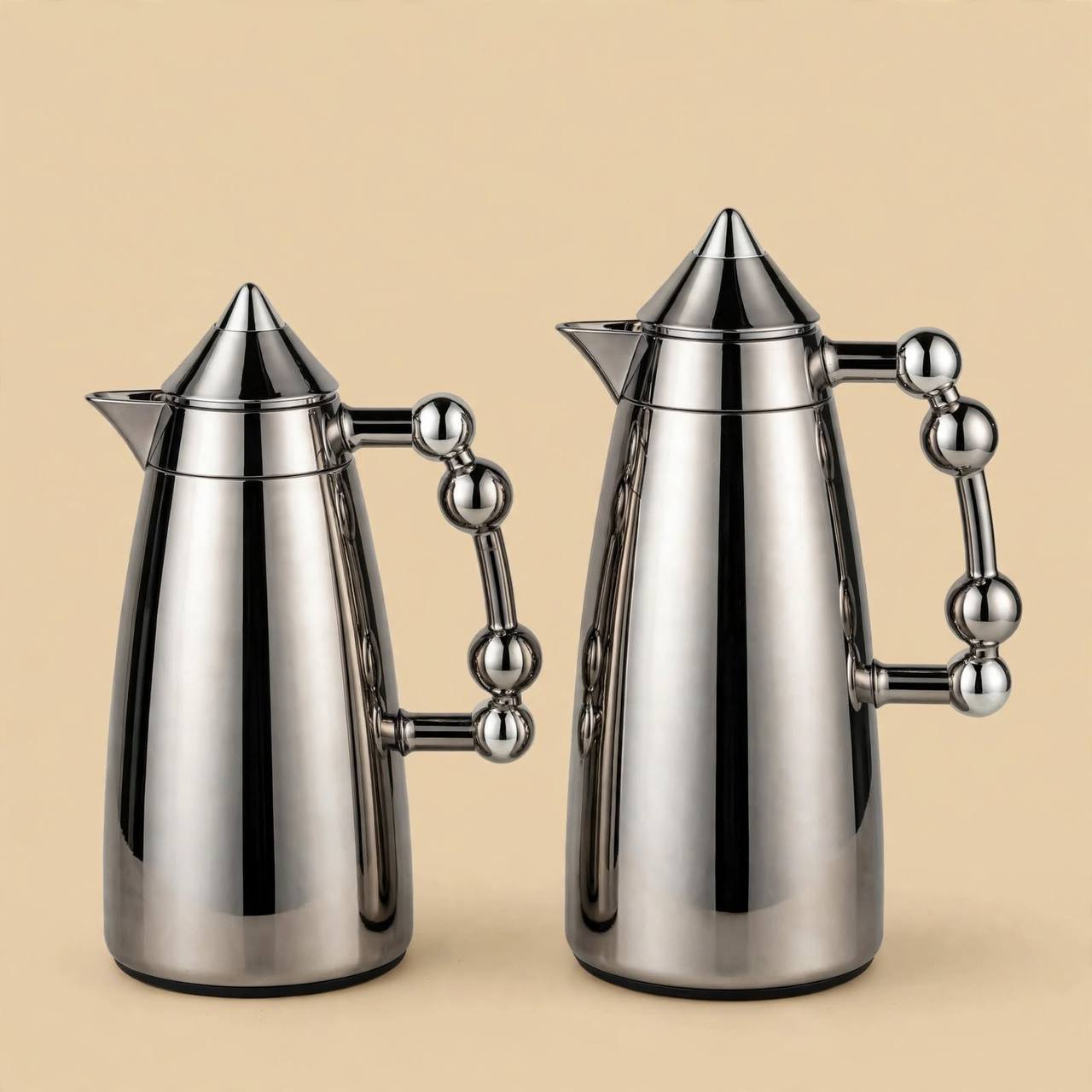MAHRA Chrome & Silver 2-Piece Thermal Coffee & Tea Dallah Set (1L + 1L)