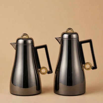 Al Marjan Chrome & Gold 2-Piece Thermal Coffee & Tea Dallah Set (1L + 0.70L)