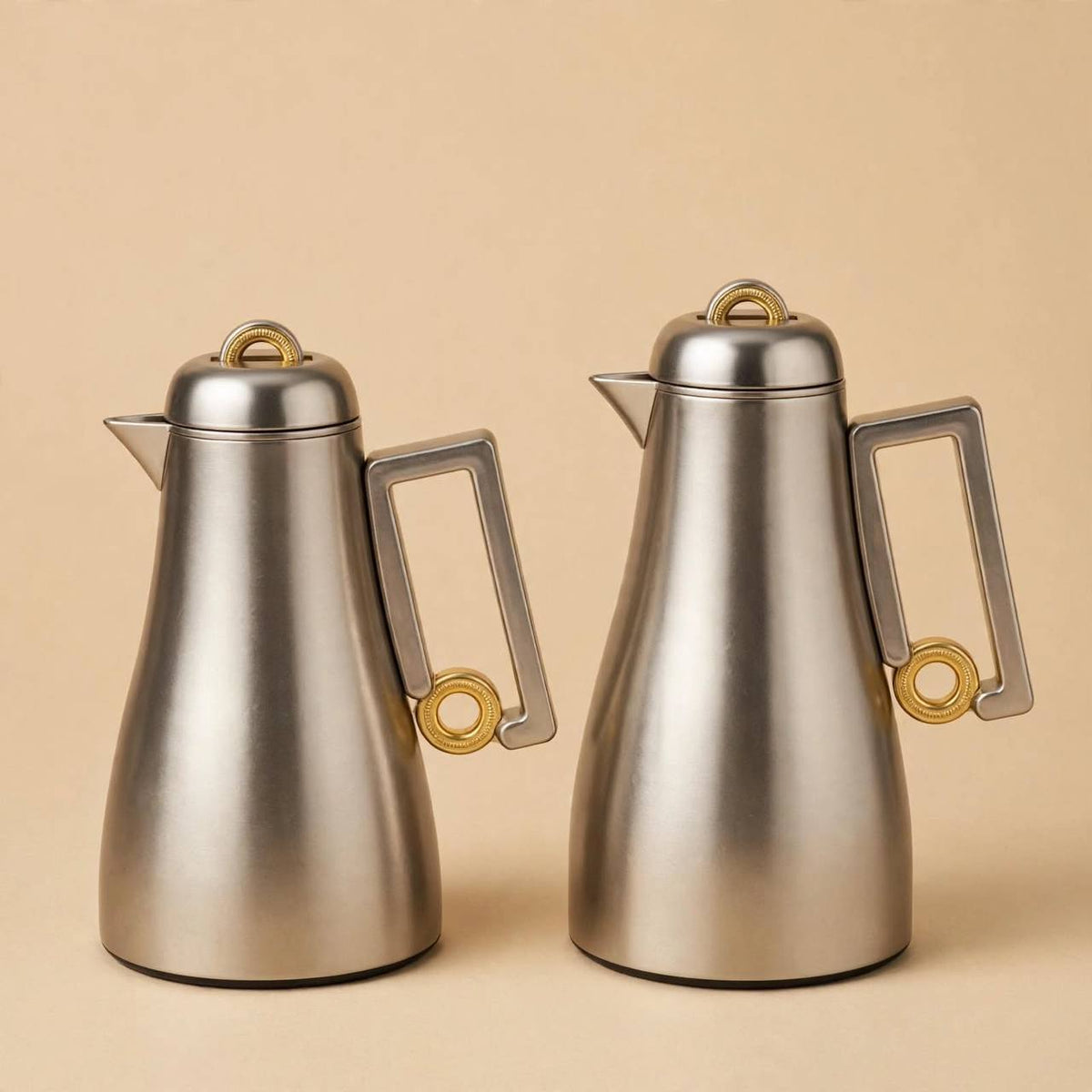 Al Marjan Matt Silver & Gold 2-Piece Thermal Coffee & Tea Dallah Set (1L + 0.70L)