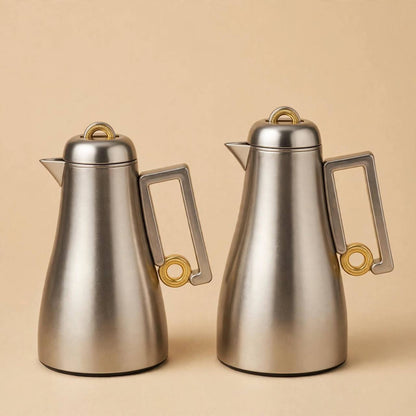 Al Marjan Matt Silver & Gold 2-Piece Thermal Coffee & Tea Dallah Set (1L + 0.70L)