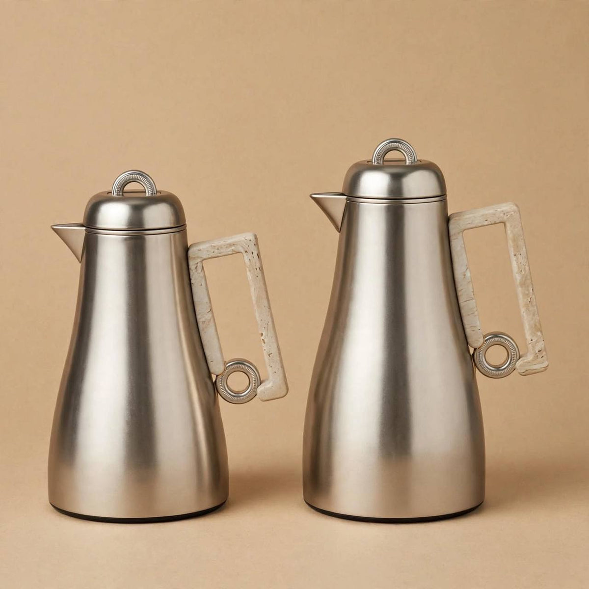 Al Marjan Matt Silver & Marble 2-Piece Thermal Coffee & Tea Dallah Set (1L + 0.70L)