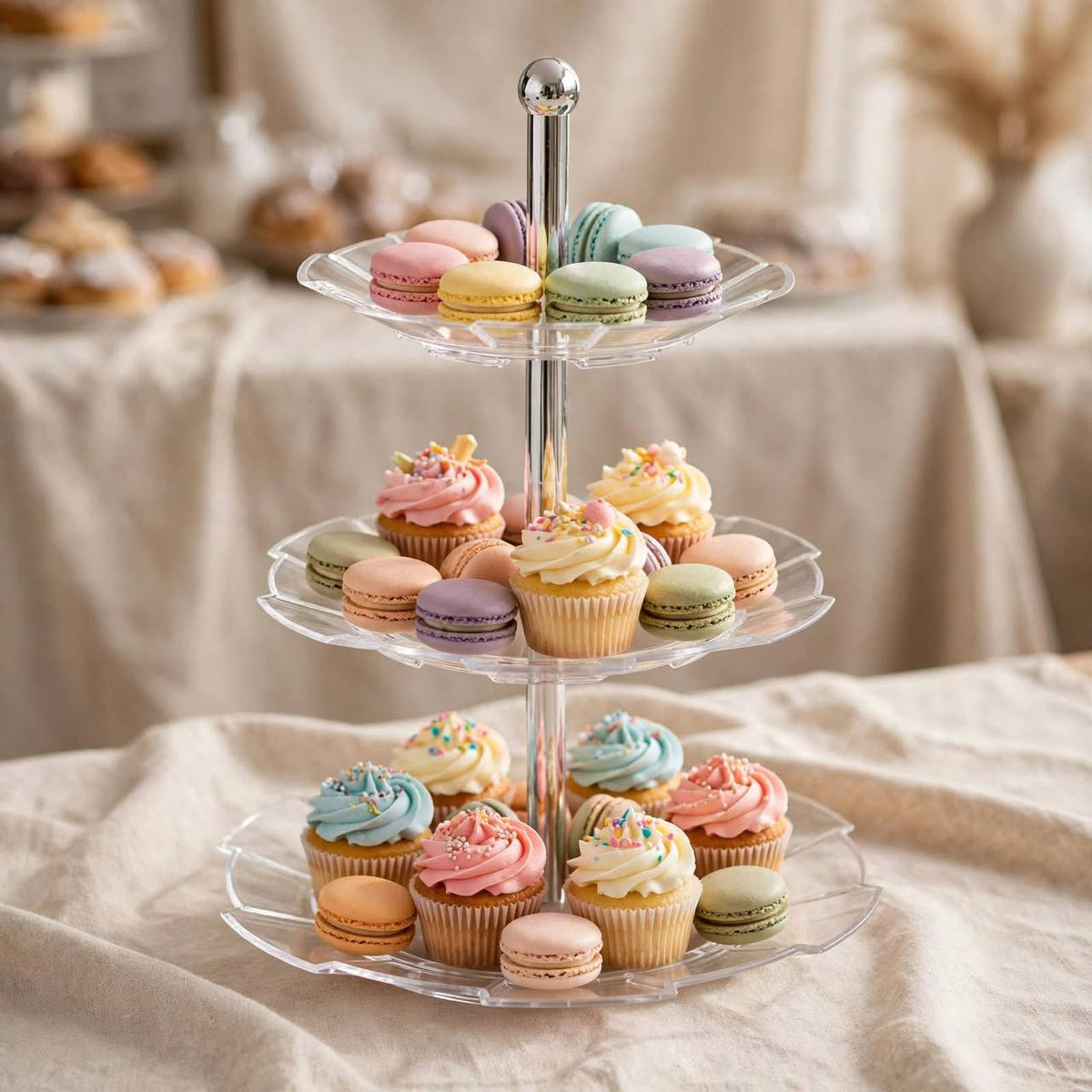 Elegant 3-Tier Round Fluted Acrylic Sweet & Dessert Display Stand