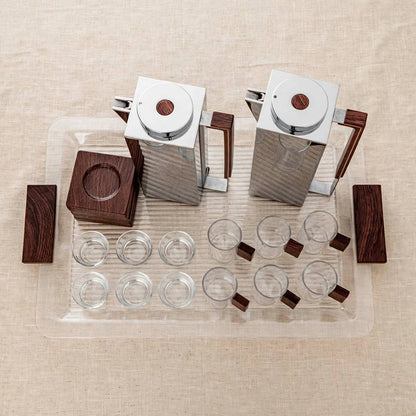 Al Marjan Complete Luxury Hospitality Serving Set – Silver & Wood - 21 pcs
