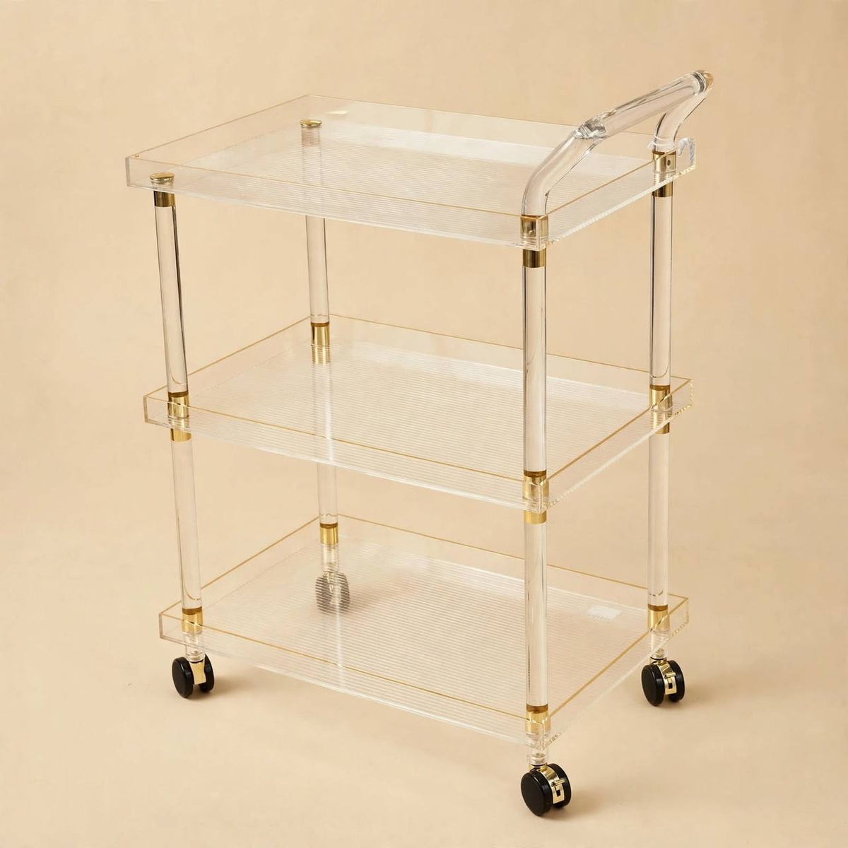 3-Tier Luxury Clear Acrylic & Gold Hospitality Serving Trolley