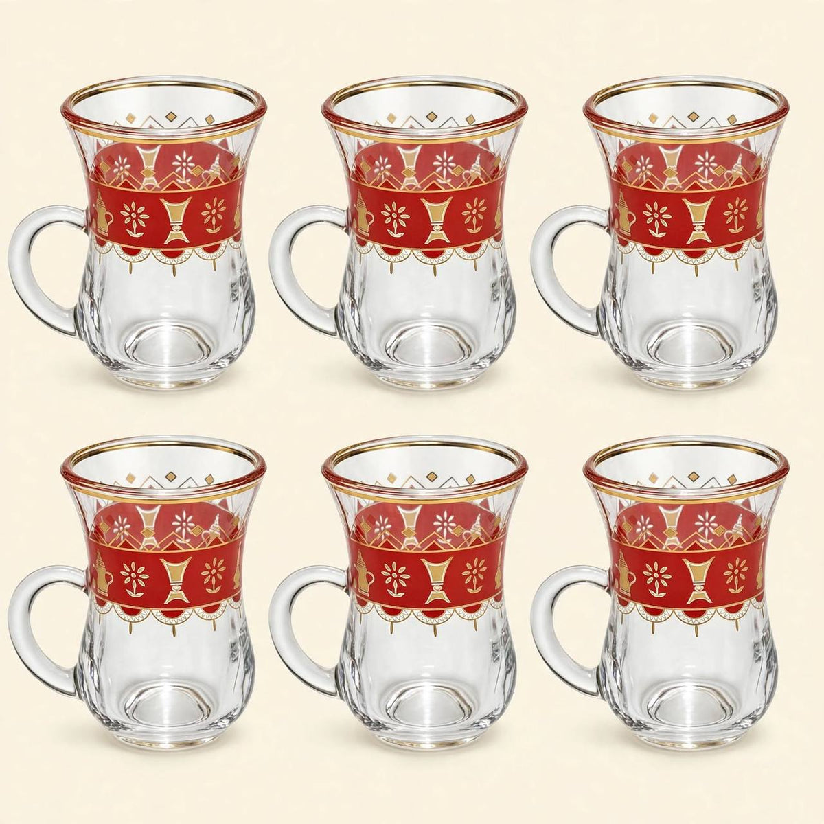 Heritage Crimson & Gold Geometric Tea & Coffee Hospitality Set with Sugar Bowl & Serving Tray