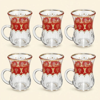 Heritage Crimson & Gold Geometric Tea & Coffee Hospitality Set with Sugar Bowl & Serving Tray