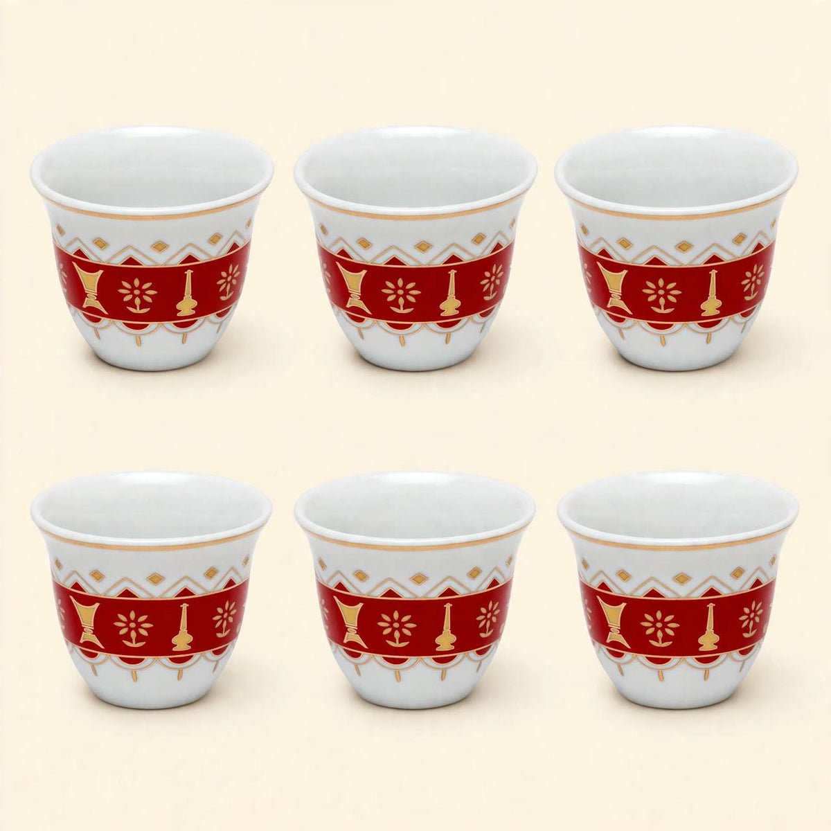 Heritage Crimson & Gold Geometric Tea & Coffee Hospitality Set with Sugar Bowl & Serving Tray