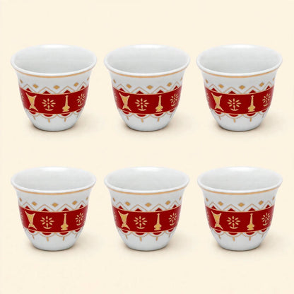 Heritage Crimson & Gold Geometric Tea & Coffee Hospitality Set with Sugar Bowl & Serving Tray