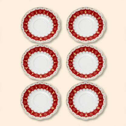 Heritage Crimson & Gold Geometric Tea & Coffee Hospitality Set with Sugar Bowl & Serving Tray