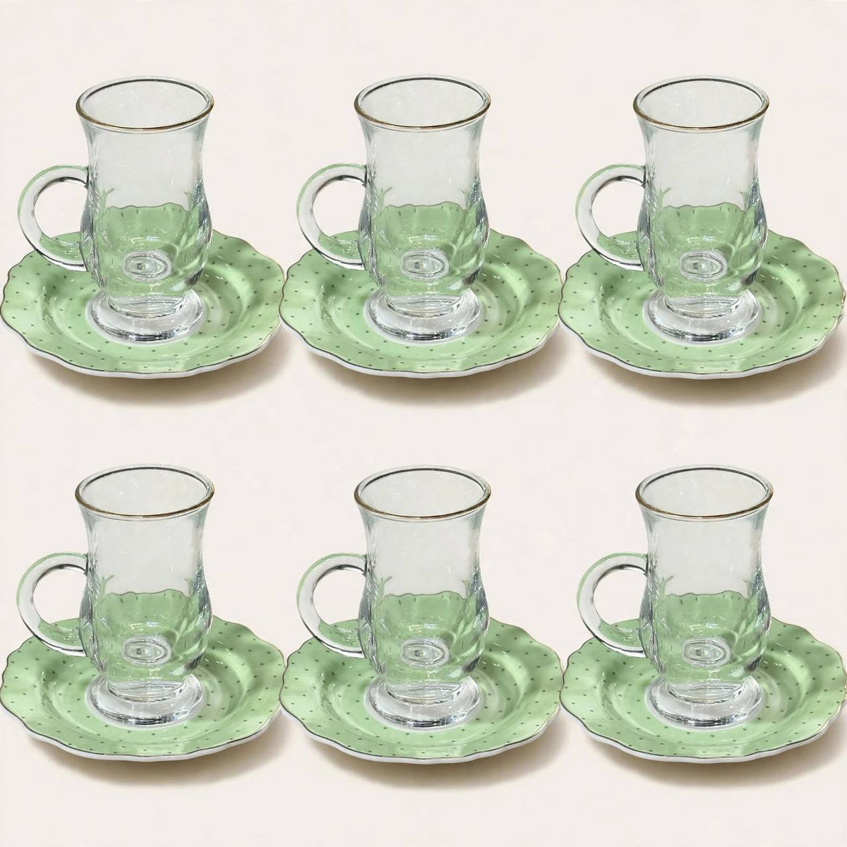 Emerald Green & Gold Tea and Coffee Set with Acrylic Tray & Floral Accent