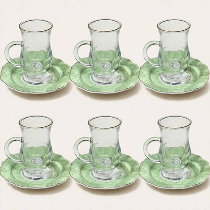 Emerald Green & Gold Tea and Coffee Set with Acrylic Tray & Floral Accent