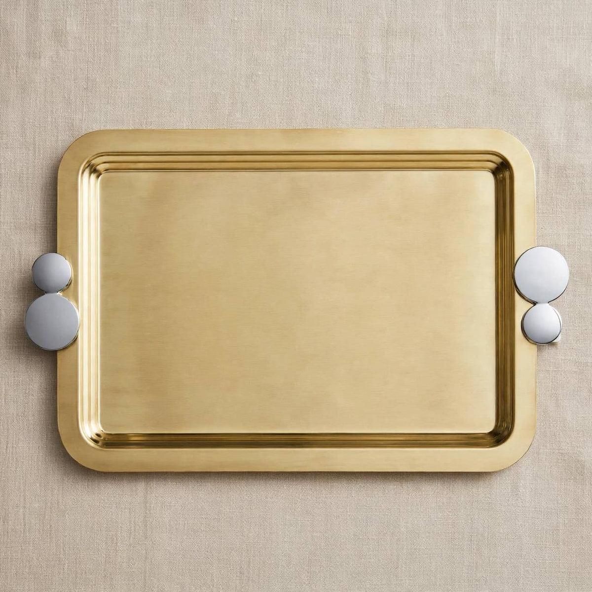 Royal Dual-Tone Gilded Stainless Steel 3-Piece Serving Tray Set with Modern Silver Disc Handles