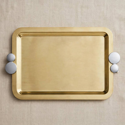 Royal Dual-Tone Gilded Stainless Steel 3-Piece Serving Tray Set with Modern Silver Disc Handles