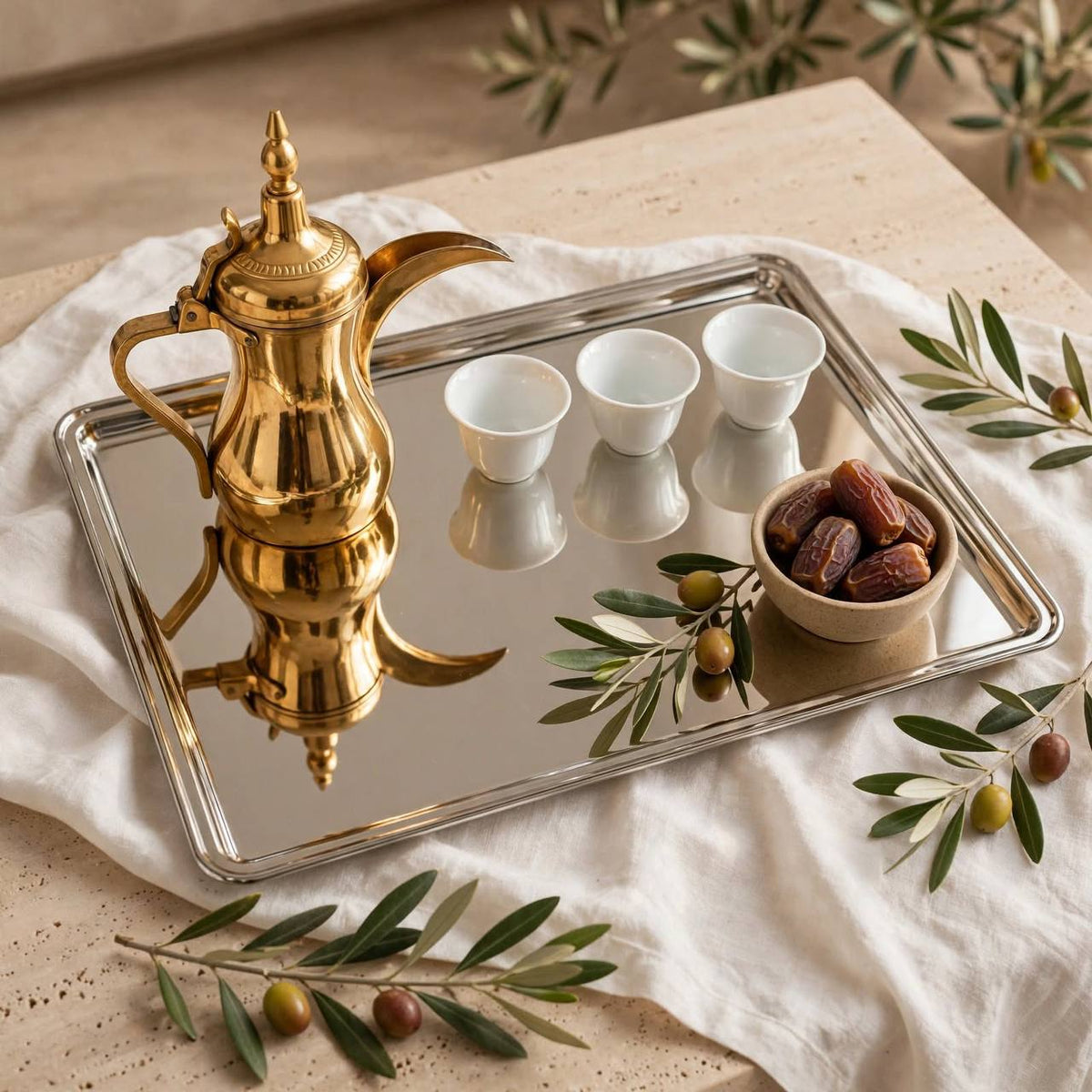 Luxury Polished Nickel Stainless Steel Serving Tray with Stepped Rim – 45 × 32 cm