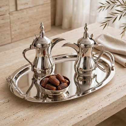 Modern Oval Mirror Chrome Stainless Steel Serving Platter with Dual-Arch Handles – 44 × 29 cm