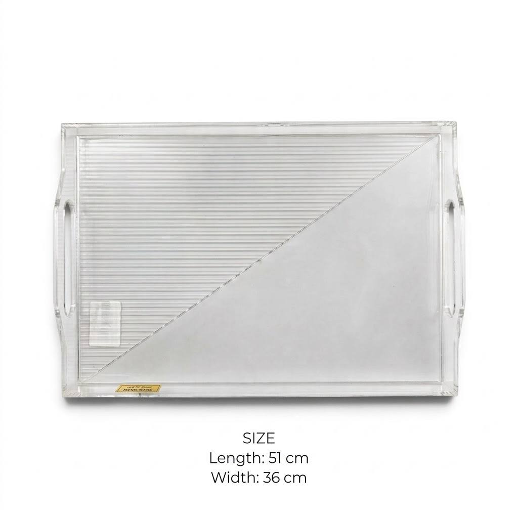 Clear Acrylic Serving Platter with Integrated Cutout Handles – 51 × 36 cm - XL