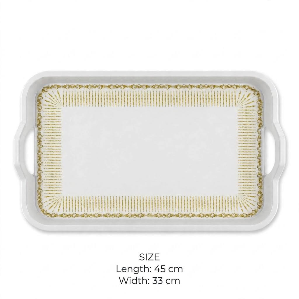 White & Gold Rectangular Serving Tray with Handles – 45x33 cm - M