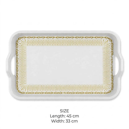 White & Gold Rectangular Serving Tray with Handles – 45x33 cm - M
