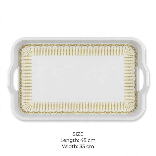White & Gold Rectangular Serving Tray with Handles – 45x33 cm - M - Mawaeen