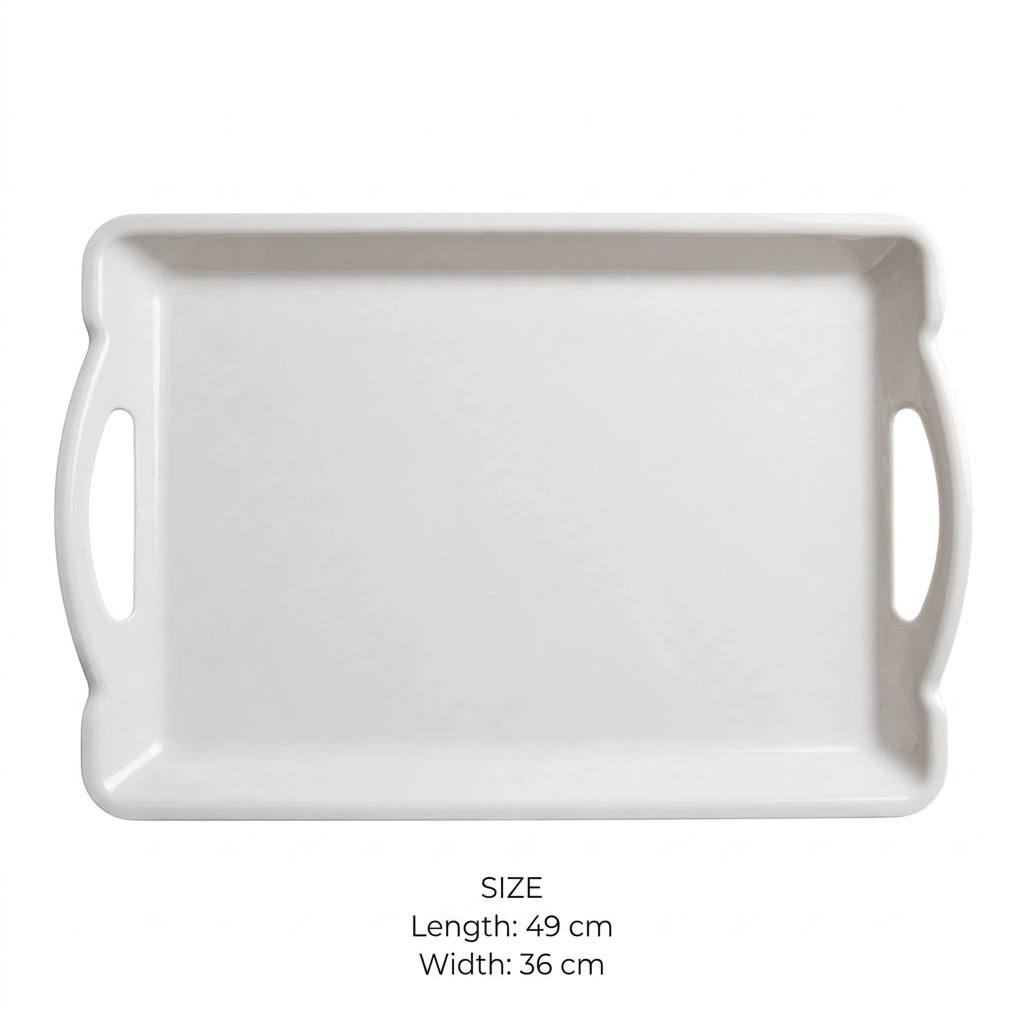White Melamine Rectangular Serving Platter with Handles – 49x36 cm - L