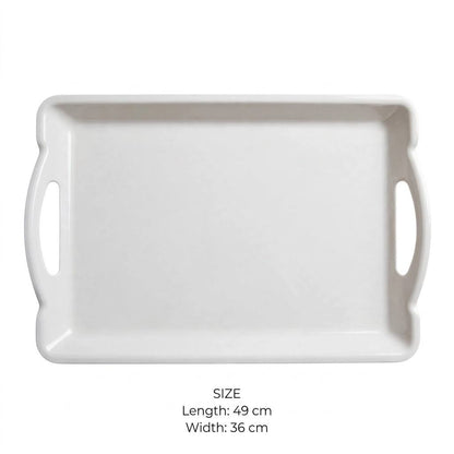 White Melamine Rectangular Serving Platter with Handles – 49x36 cm - L