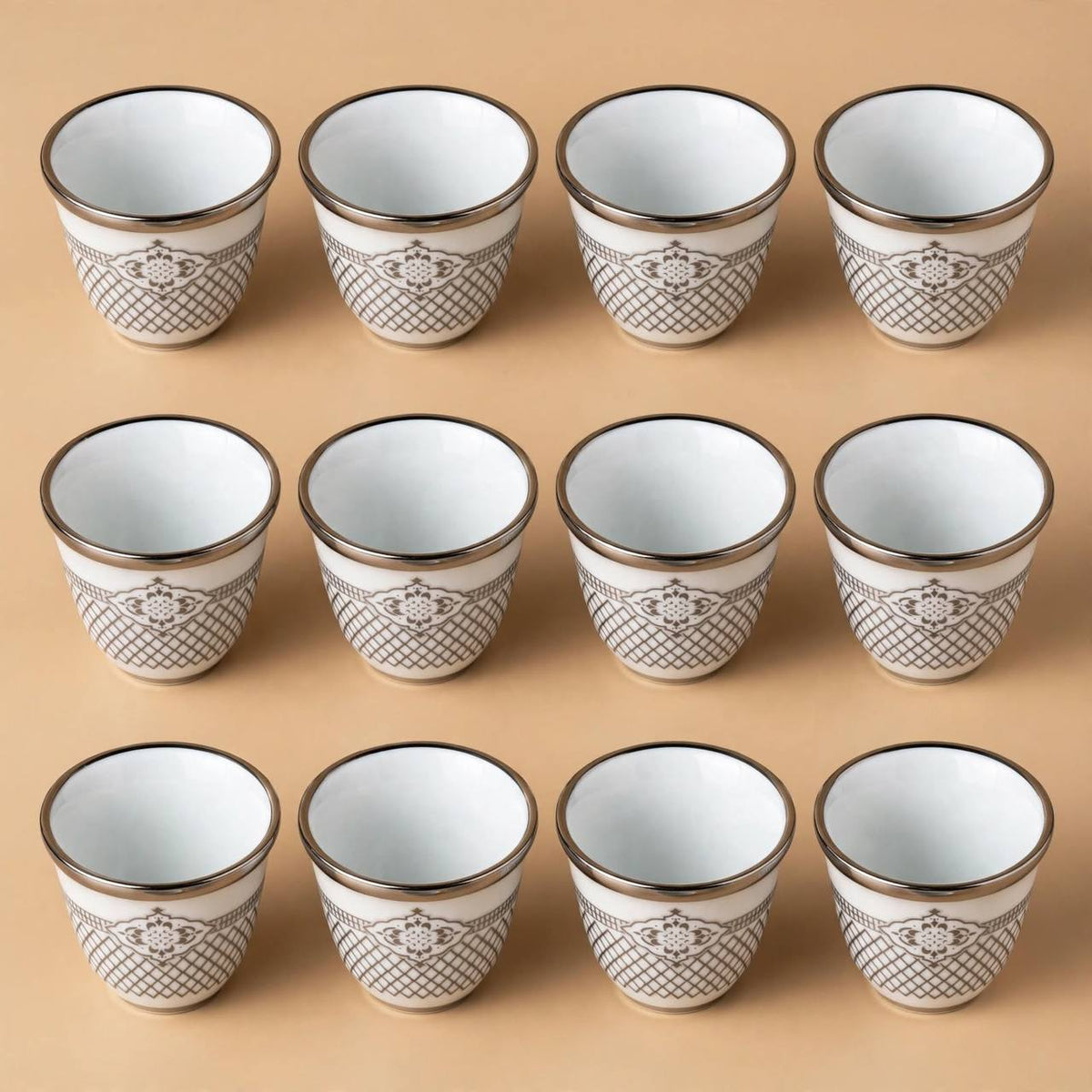Arabic Coffee Cawa Cups 12 Pcs Set Silver Pattern