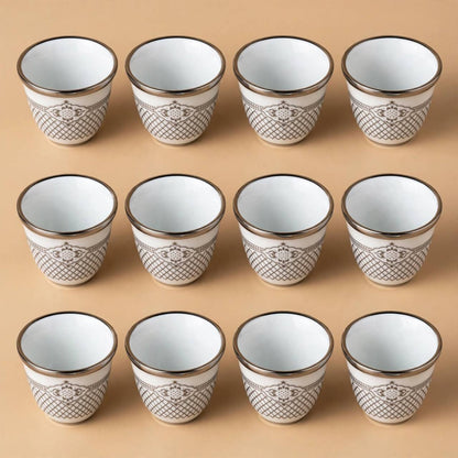 Arabic Coffee Cawa Cups 12 Pcs Set Silver Pattern
