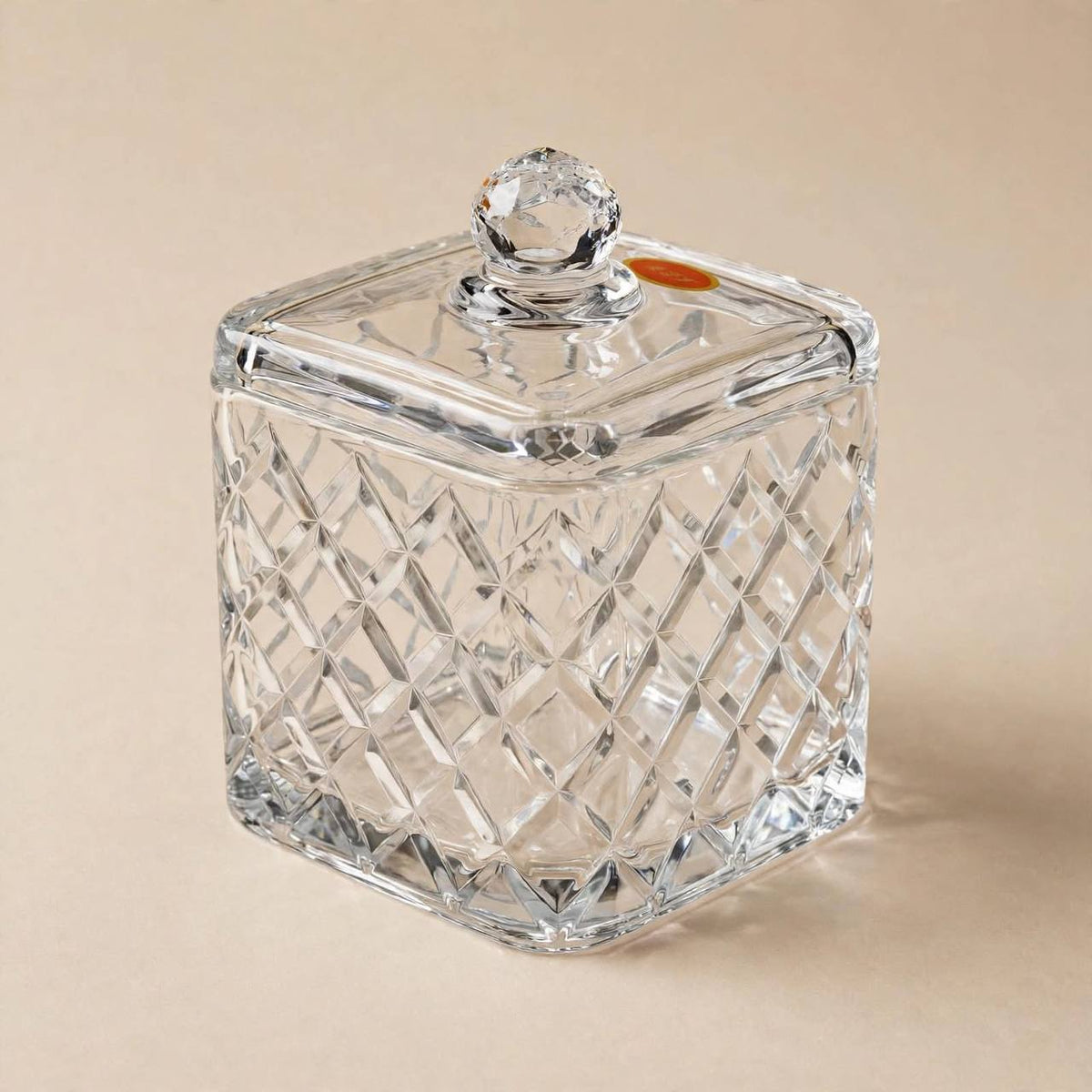 Square Diamond Cut Glass Candy Jar with Lid – 15x10cm